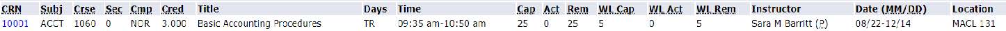 Example of Classroom Based instruction. Schedule entry will include class date and meeting times with a room location.