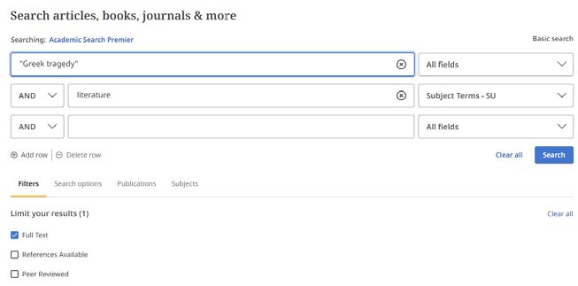 Example of an advanced search in EBSCO
