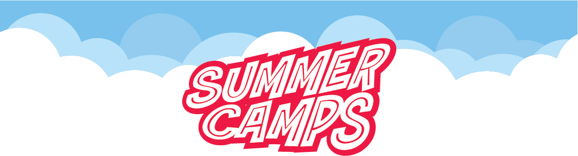 Summer Camps text on graphic cloud background