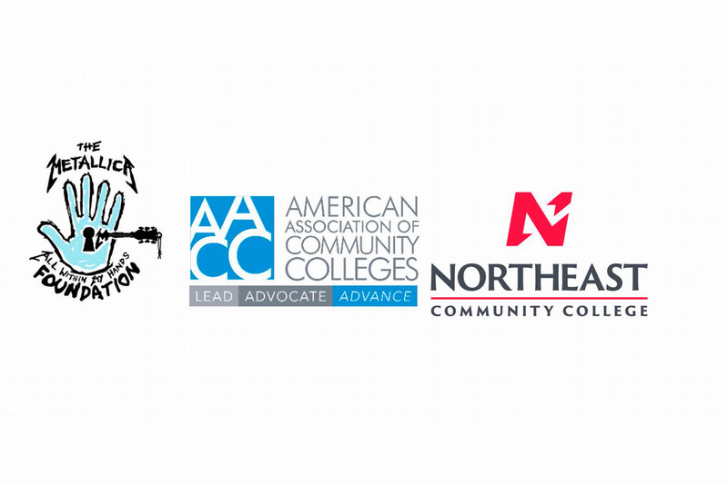 The Metallica All Within My Hands Foundation Logo, AACC American Association of Community Colleges logo, Northeast Community College logo