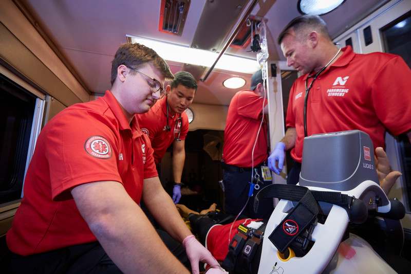 Students training in the paramedic program